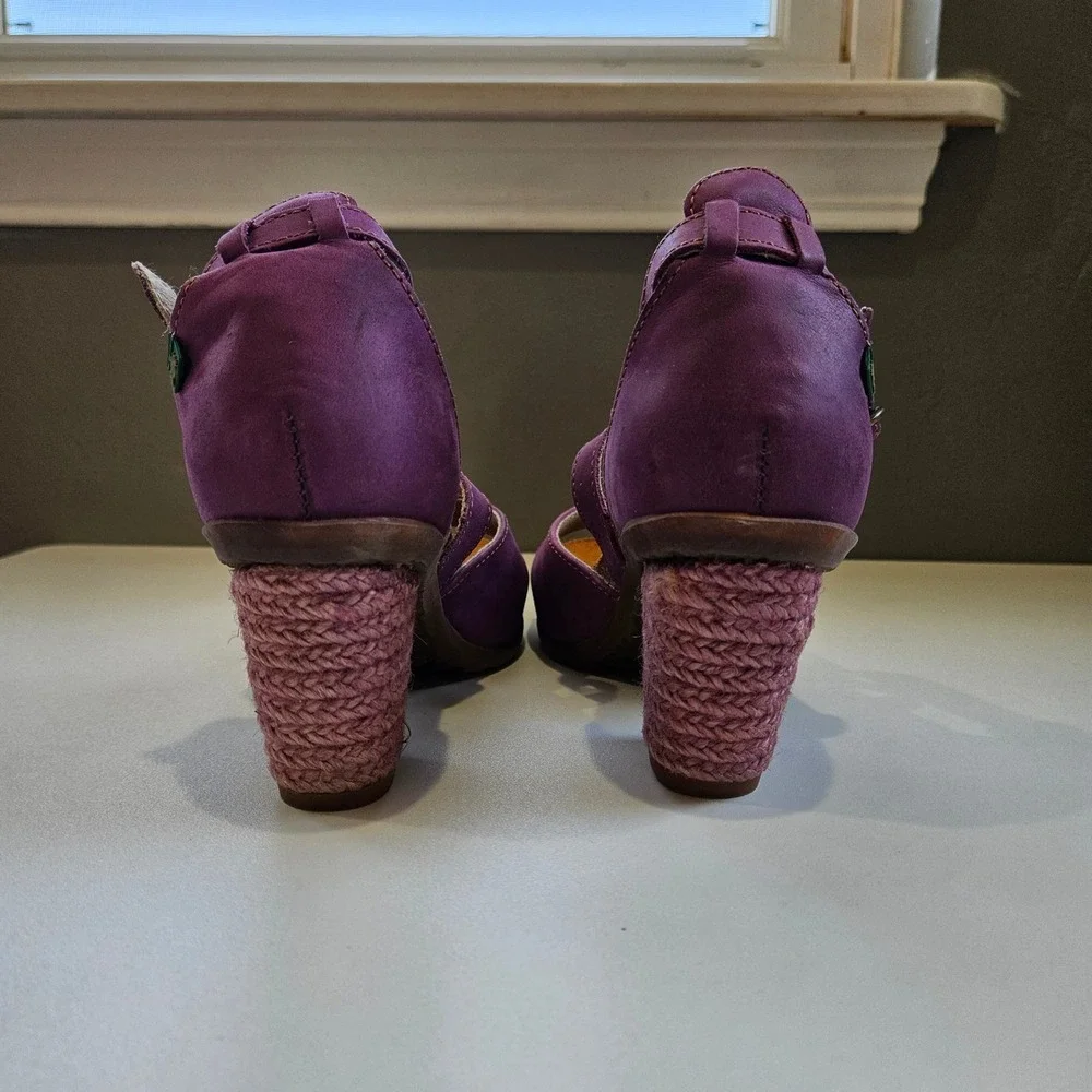 El Naturalista Sandals Heel Purple Leather Mary Jane Peep Toe 37 Wedding Guest